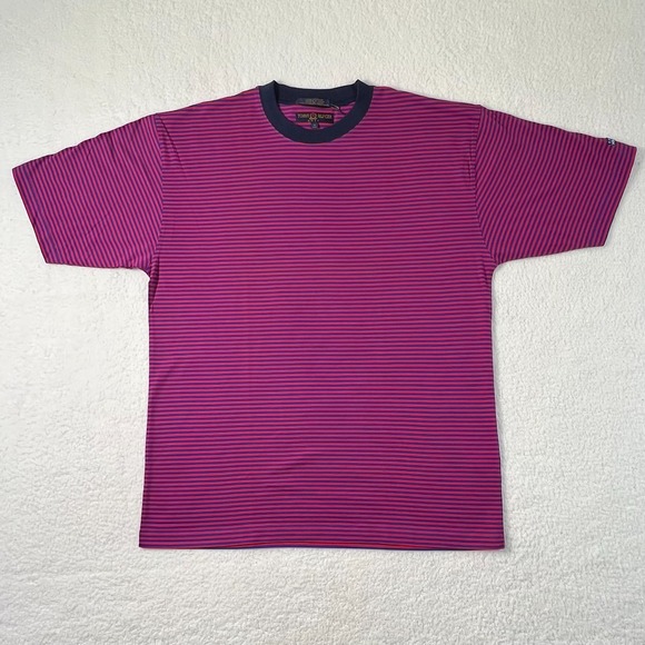 Tommy Hilfiger Golf 100% Cotton T-Shirt Striped Blue/Red Men's Size M VTG NWT - Picture 1 of 16